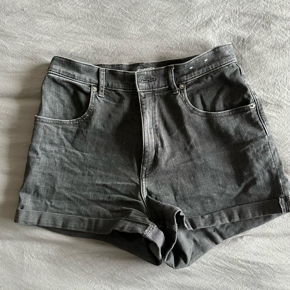 High Rise Black Denim Shorts